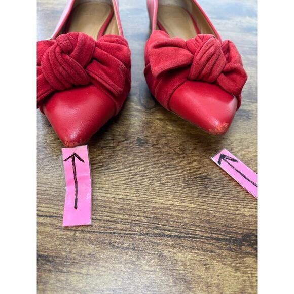 Tory Burch Womens Red 8M Eleanor Flat Suede Bow Pointed Toe Shoe Office Wear - Picture 2 of 8
